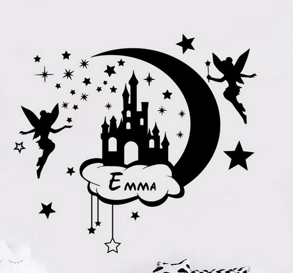 款自定义儿童名字仙女月亮城堡精雕艺术卡通墙贴