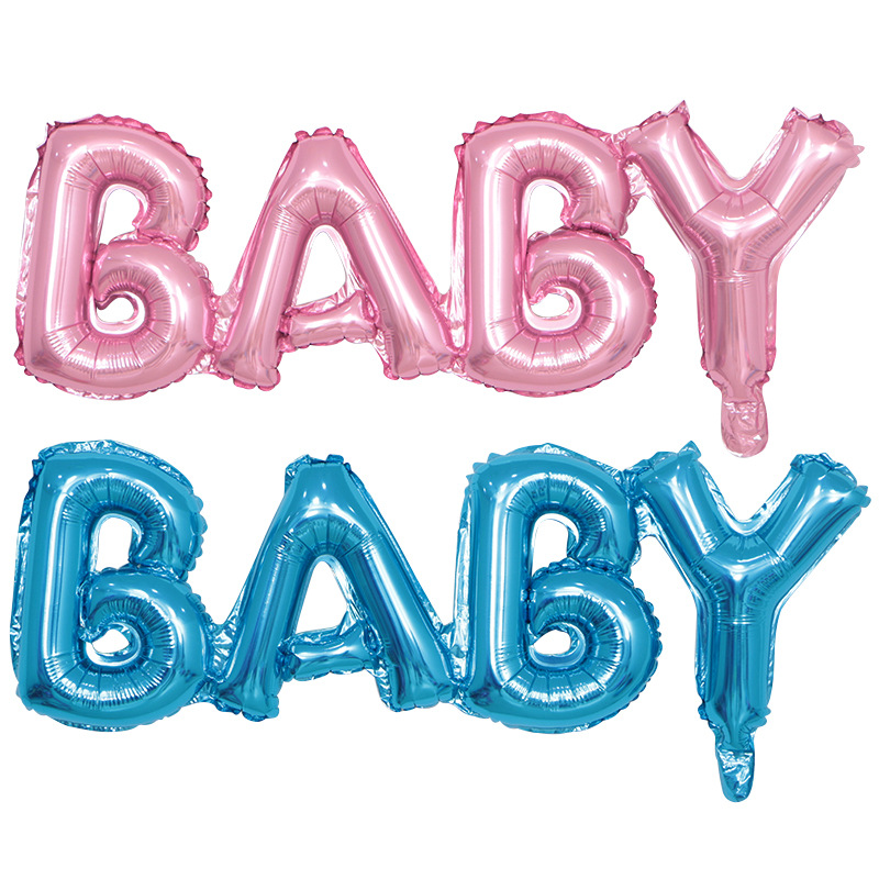 连体小号baby英文字母铝膜气球蓝色粉色宝宝铝箔气球儿童周岁装饰