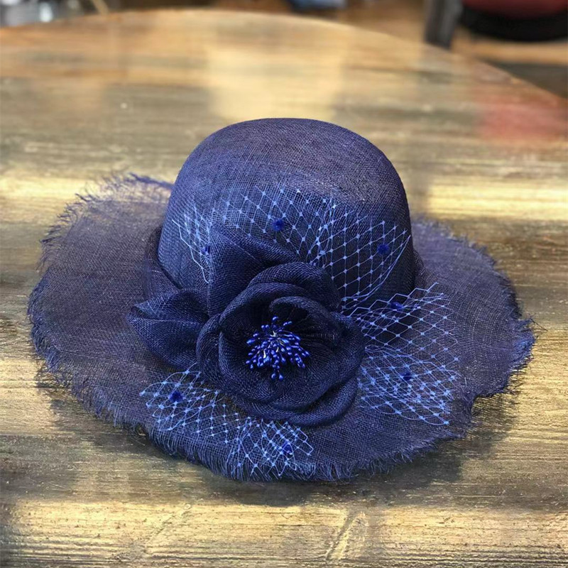 成人帽-华巧菲律宾圆顶麻纱帽子女宽沿毛边网纱花朵平