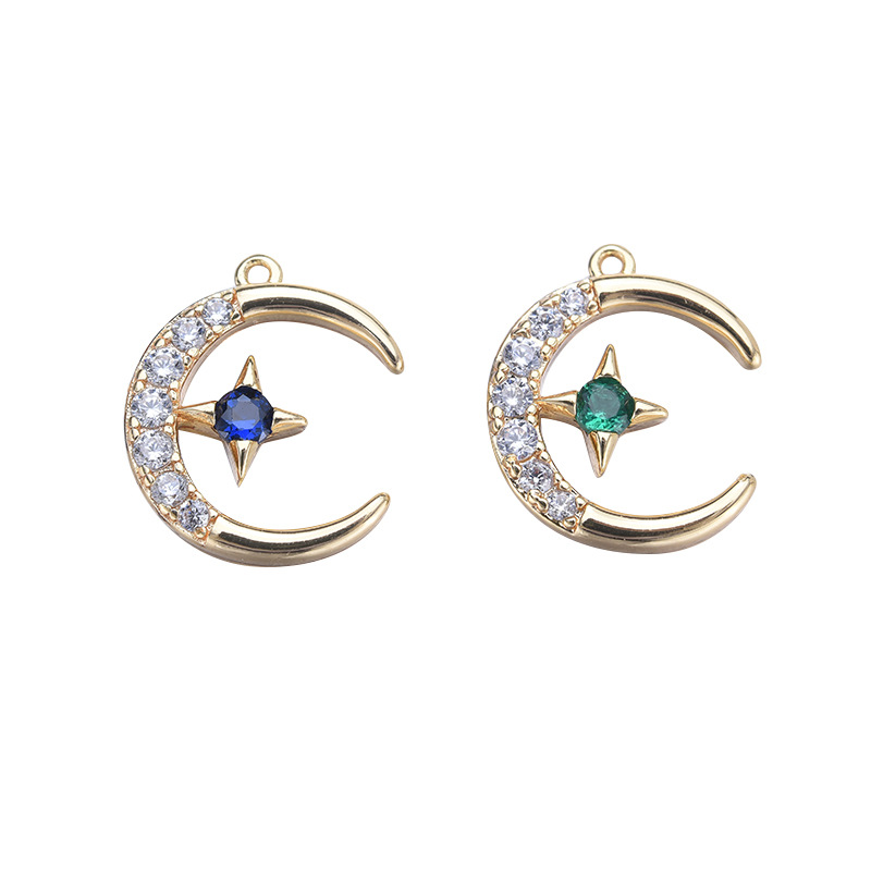 新款diy韩版微镶镶钻镰刀弯月小挂件现货批发电镀真金月亮小吊坠