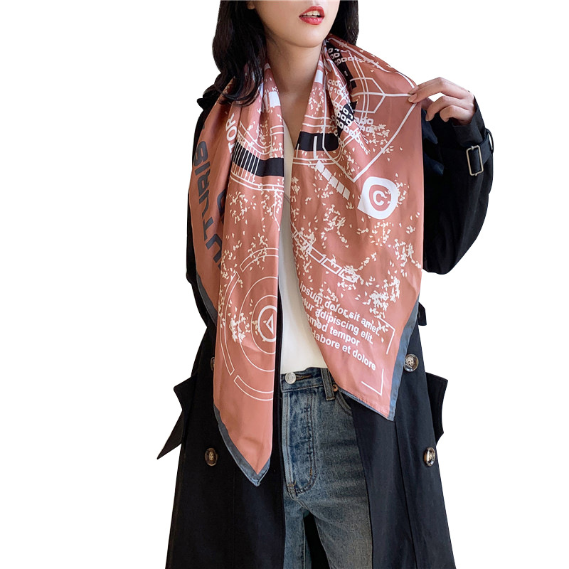 Spring and Summer New Printed 90 Large Kerchief Scarf Emulation Silk Scarf Women's Travel Fashion Decorative Multi-Purpose Shawl