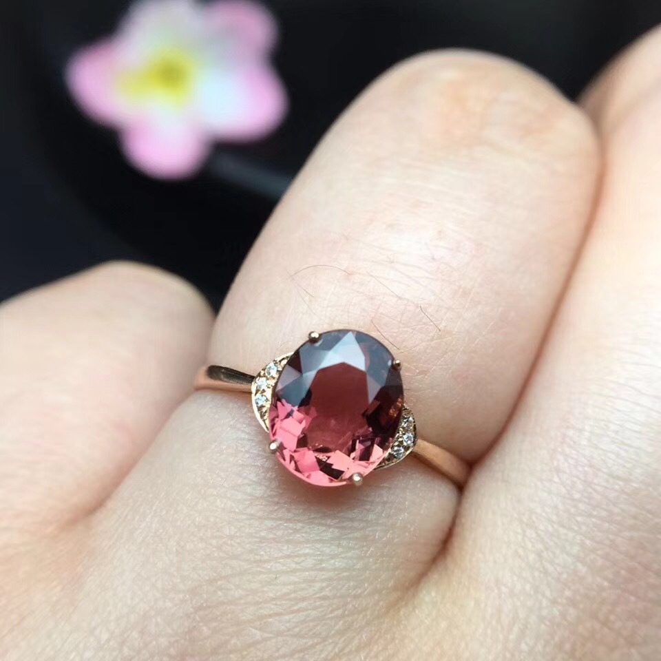 天然巴西老矿红碧玺戒指碧玺 糖果色碧玺戒面碧玺裸石18k