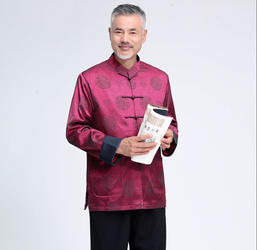 2020冬新款中老年唐装男装中国风汉服男士盘扣加棉加厚爸爸装外套