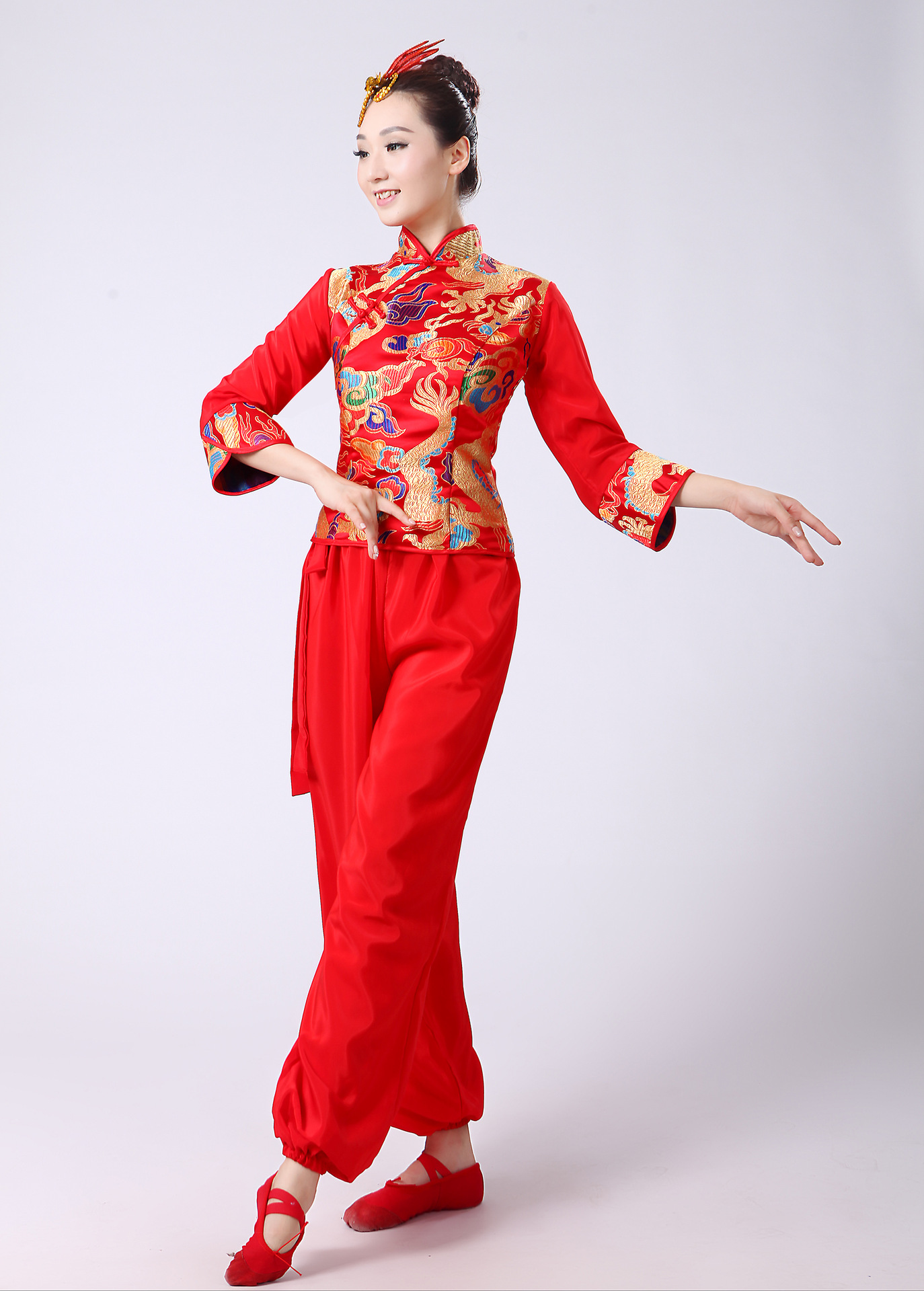 秧歌服演出服新款喜庆舞蹈服装手绢舞打鼓腰鼓服广场舞套装成人女