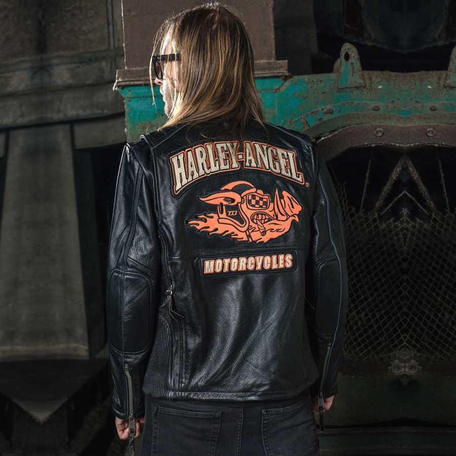 哈雷摩托机车骑行服男士真皮皮衣豪猪牛皮立领青年潮牌皮夹克外套