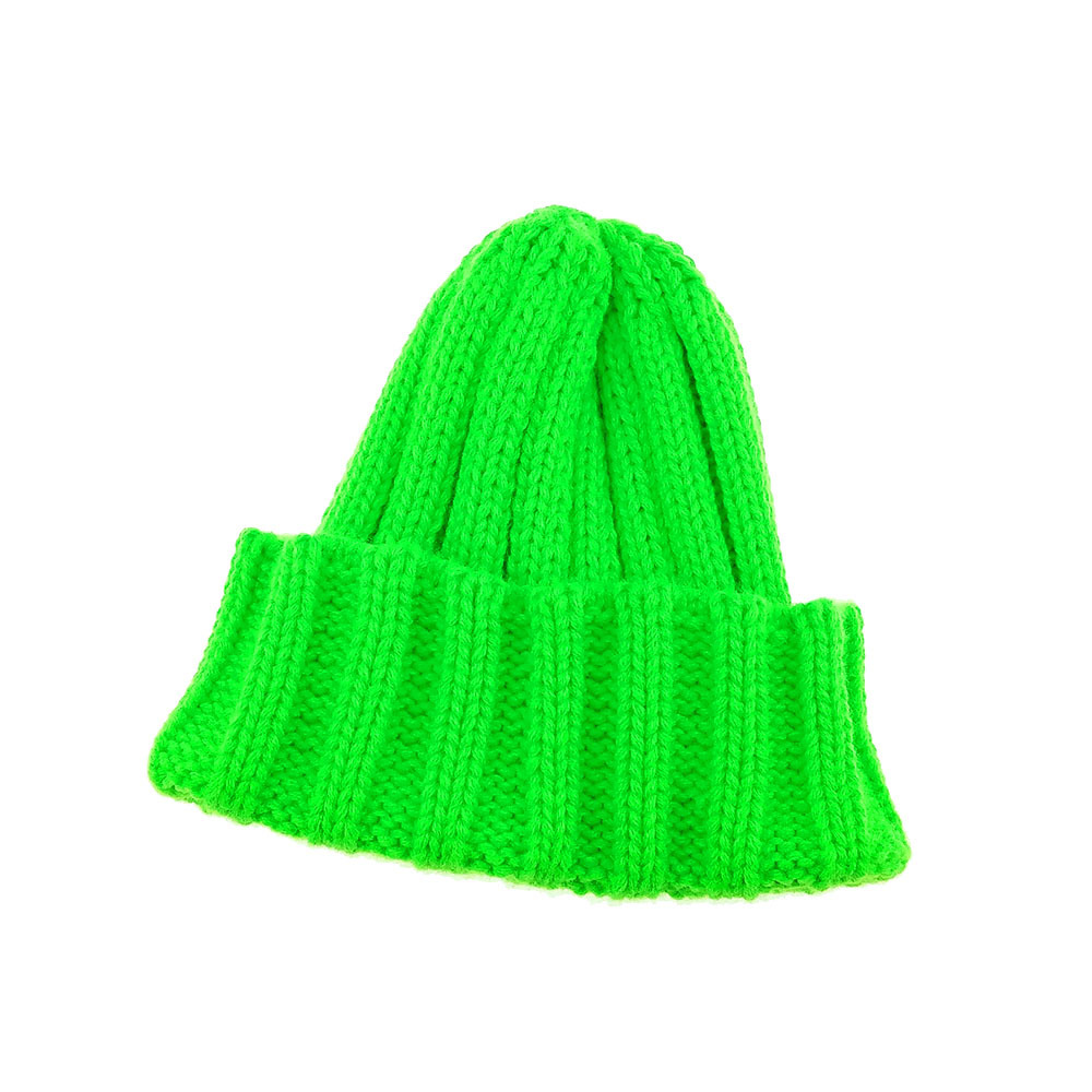 韩国代购同款亲子帽子糖果色儿童尖尖帽情侣宽条毛线帽荧光色童帽