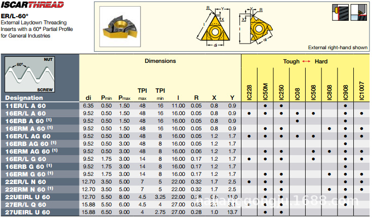 伊斯卡螺纹车刀片16er/l g60 ic908全系列伊斯卡刀具 - 数控刀片