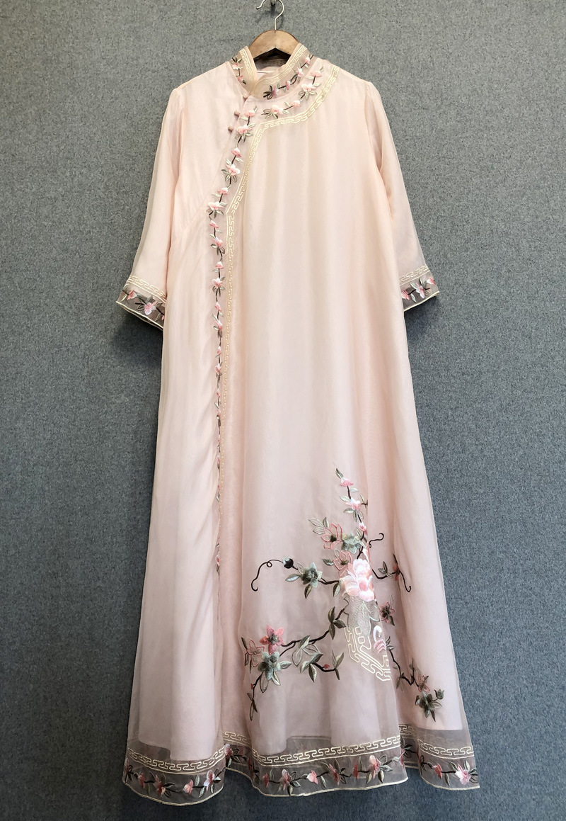 高级定制真丝欧根纱刺绣中国风大牌明星款代加工连衣裙长裙轻礼服