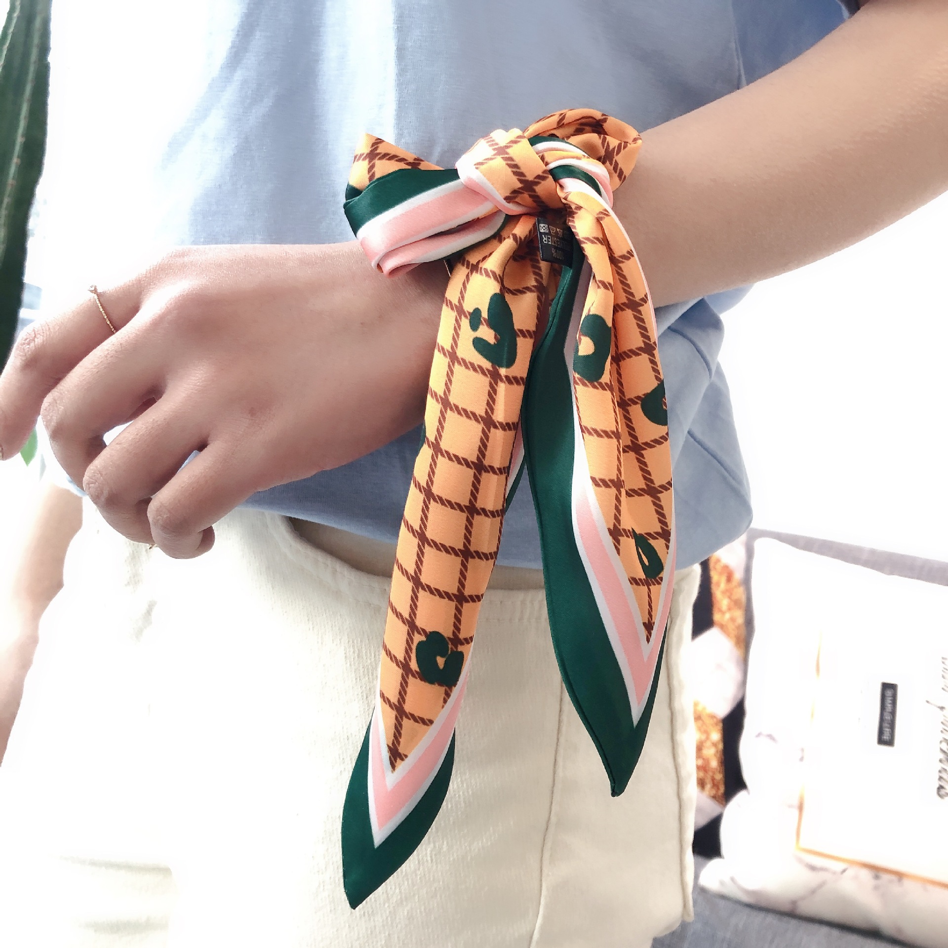 新款尖角丝巾女春秋夏季百搭领巾丝带手腕包包带韩版百变围巾发带