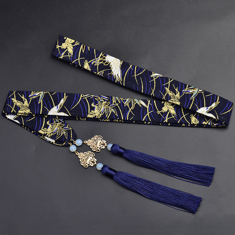 汉服发带古风头饰烫金超仙云鹤流苏飘带古装配饰束发发带现货批发