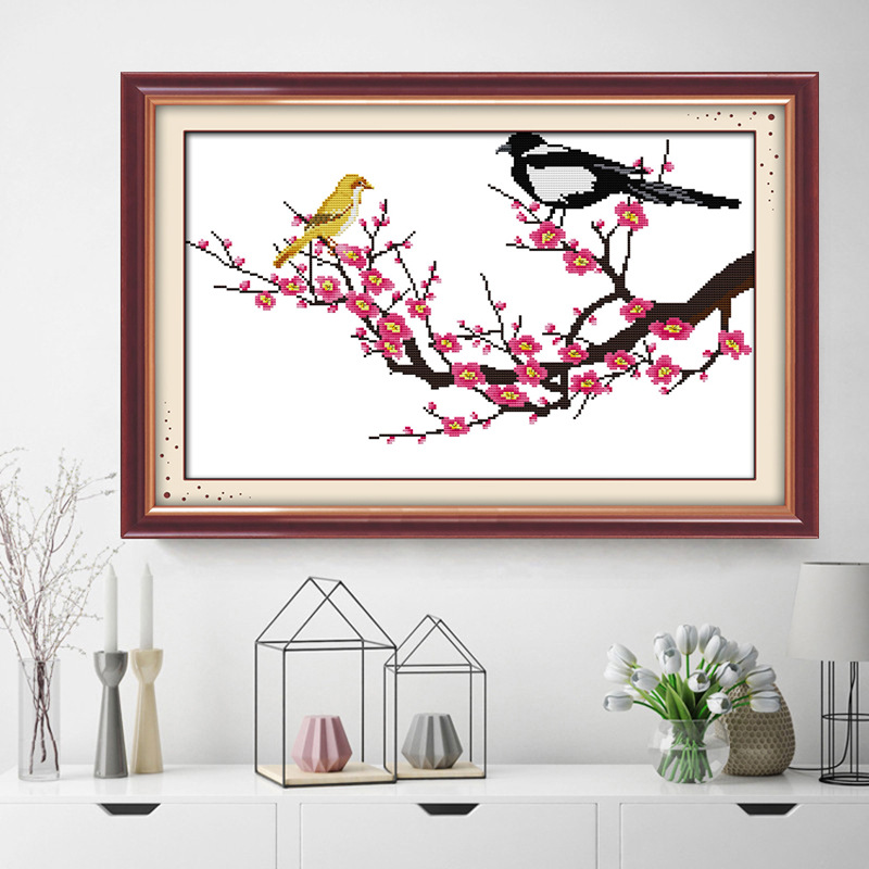 亚马逊外贸十字绣植物花卉系列梅花图案客厅书房小挂画材料包代发