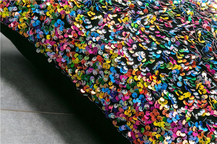 美式高密度彩色大波浪刺绣亮片抱枕 北欧样板间彩色亮片沙发靠垫