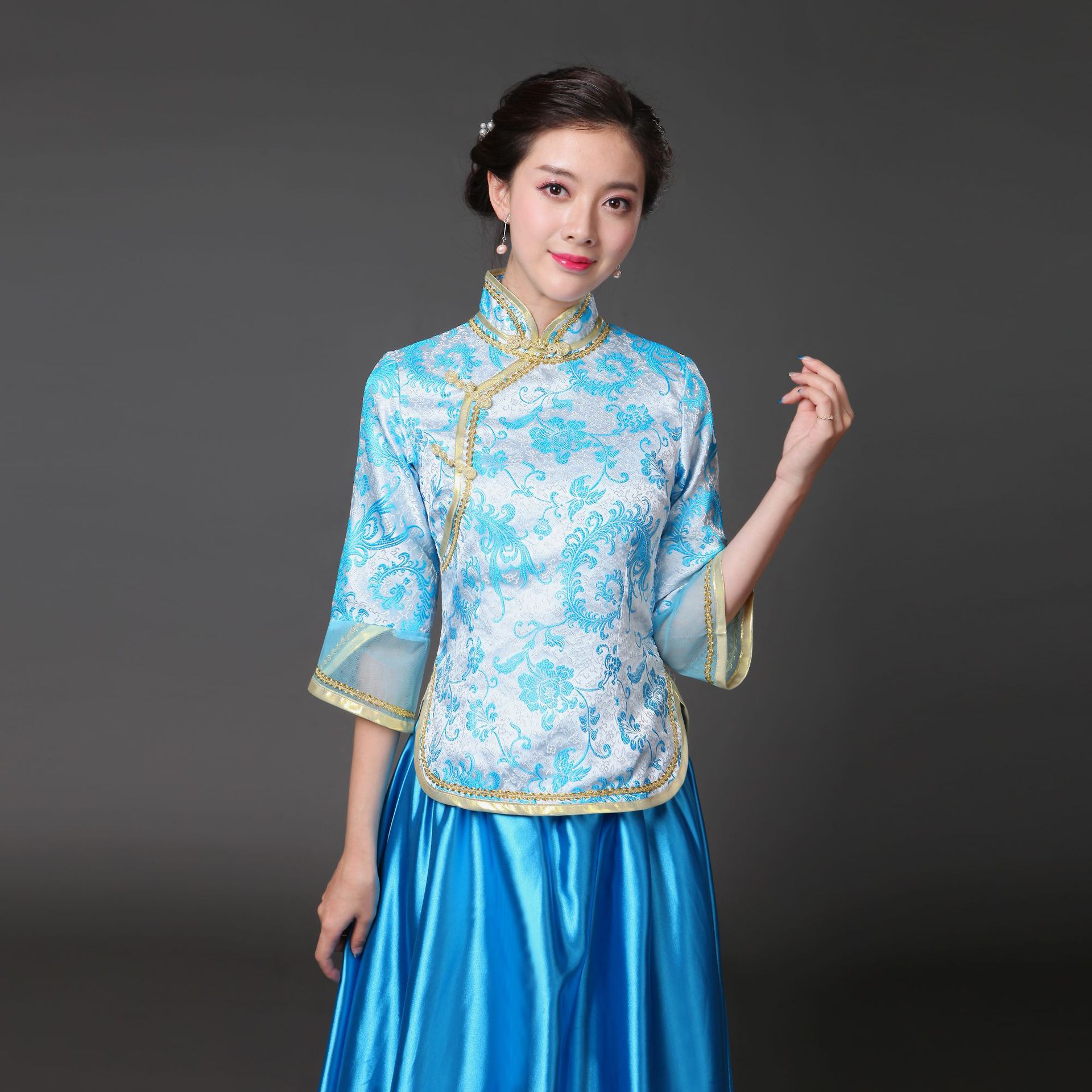 民国风大合唱团演出服装伴娘服装成人中老年古筝表演礼服高中学生