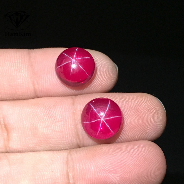 rubystar星光红宝石蛋形戒指戒面首饰镶嵌宝石合成星光石裸石