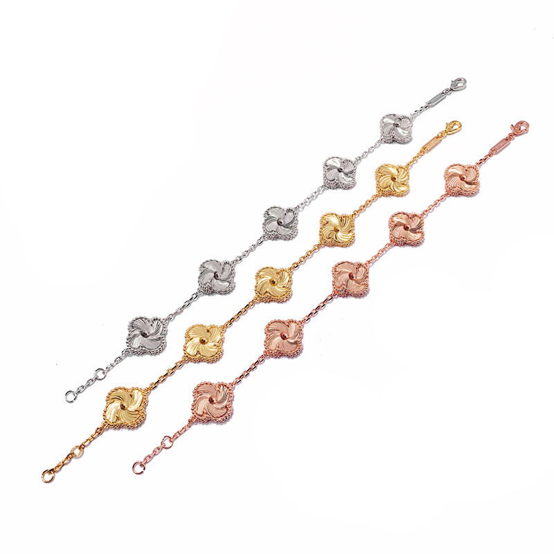 【08】外贸热销铜镀金首饰货源 幸运大风车玑镂雕花五花手链三色