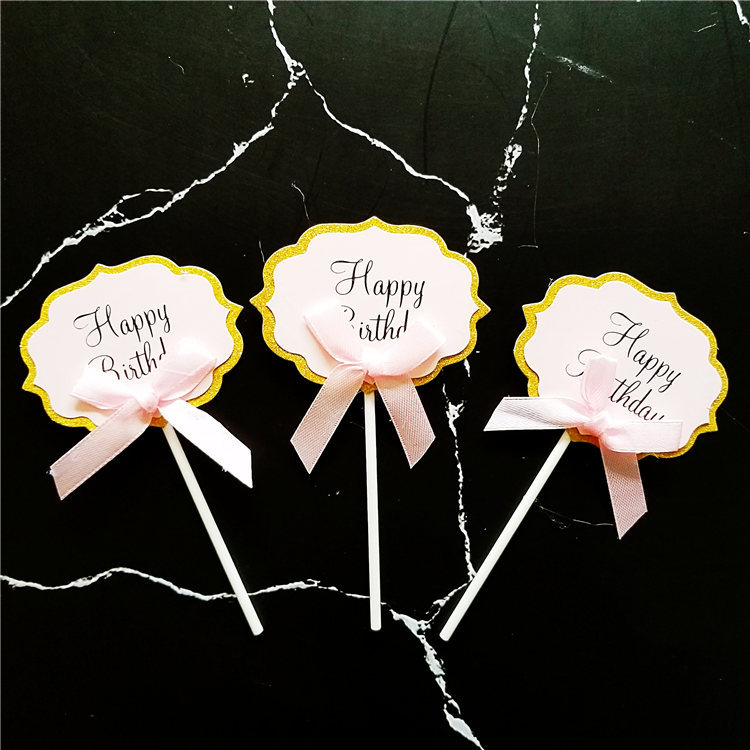 可手写蛋糕插牌 生日祝福语插旗写字插牌生日快乐蛋糕插卡5支/包