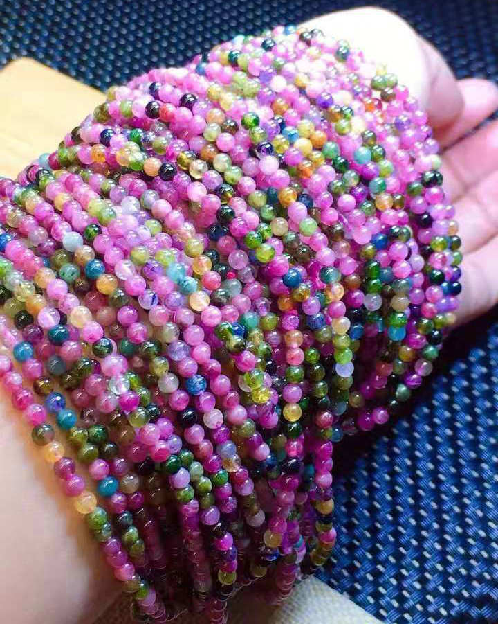 彩色天然巴西碧玺串珠手链 民族风彩虹色时尚单圈手串手饰批发