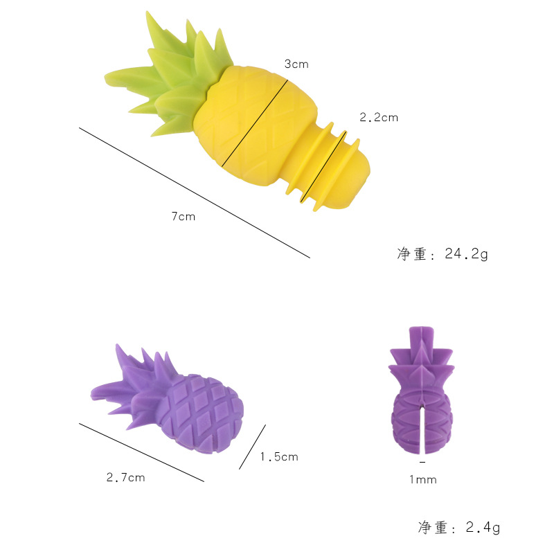 7Pcs Silicone Sealed Cap Wine Stopper Creative Pineapple Cup Decoration Wine Merchant Gift