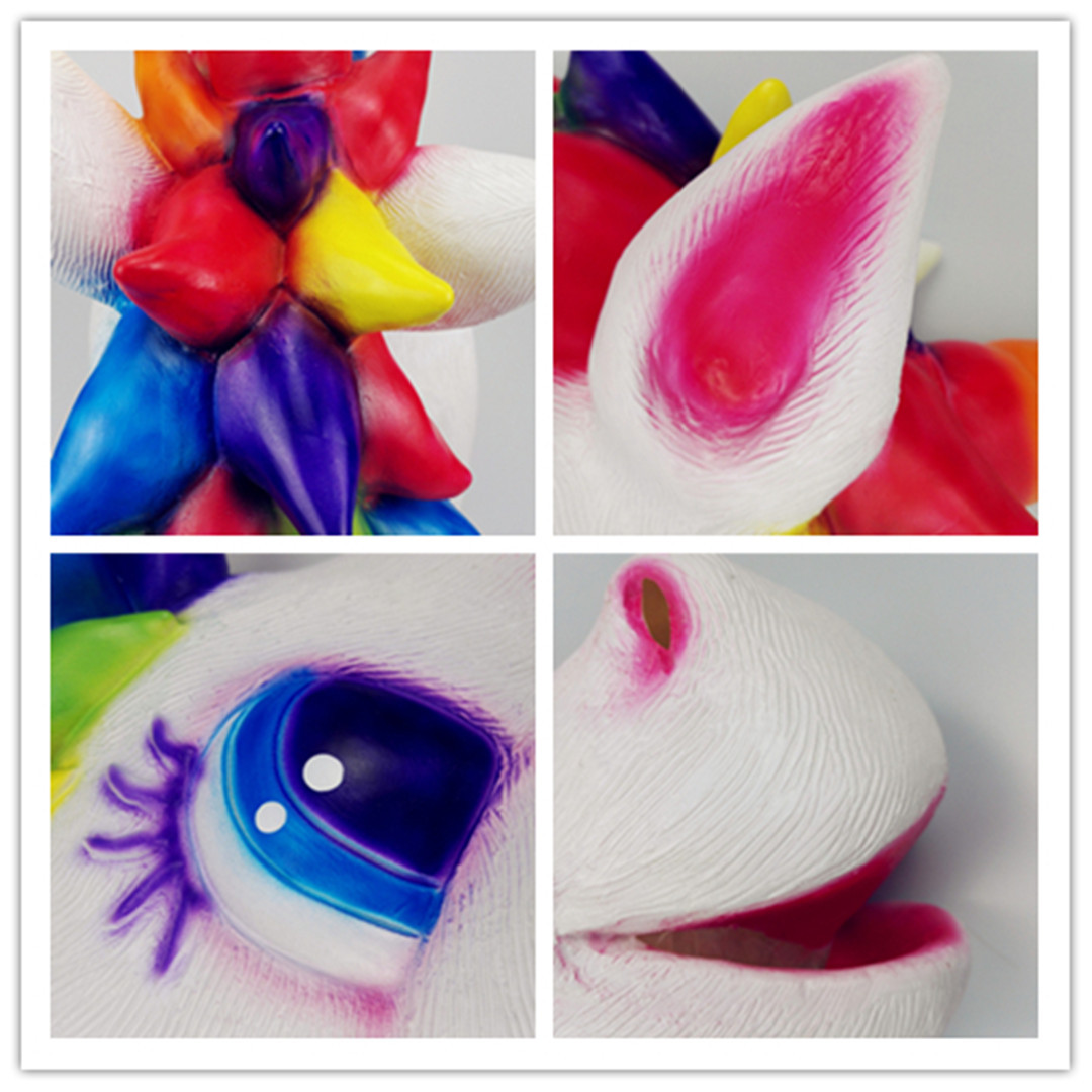 七彩马逼真万圣节派对面具 cos表演动物头套 彩虹马头乳胶面具