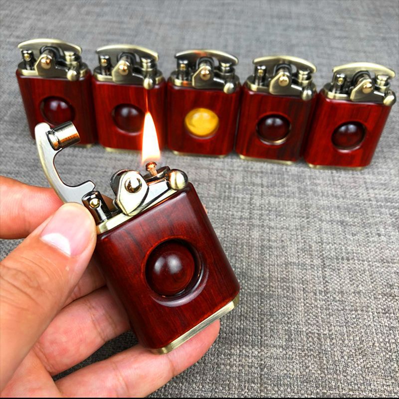 佐罗煤油转珠摇臂打火机小叶紫檀红木质手工定制礼盒套装592送礼