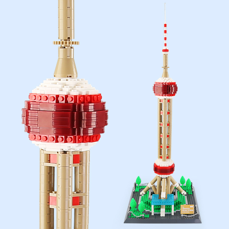 金致diy万格5224东方明珠物积木拼装积木小颗粒男孩玩具