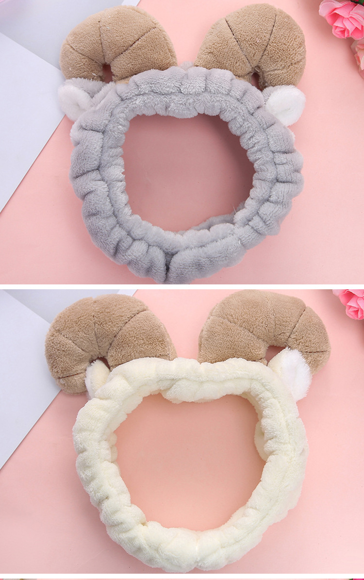 韩版发带可爱动物造型头带山羊角化妆头巾洗脸成人束发带毛绒发箍
