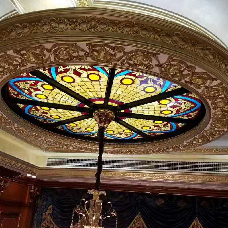 订制彩色彩绘玻璃吊顶 彩晶立线工艺玻璃 酒店别墅欧式复艺术玻璃