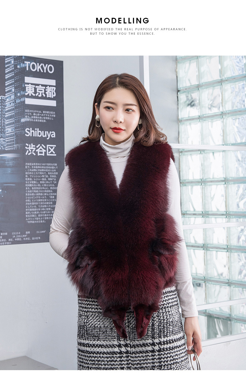2019新款海宁真毛皮毛一体中长款背心狐狸毛皮草马甲gj-hlmj001