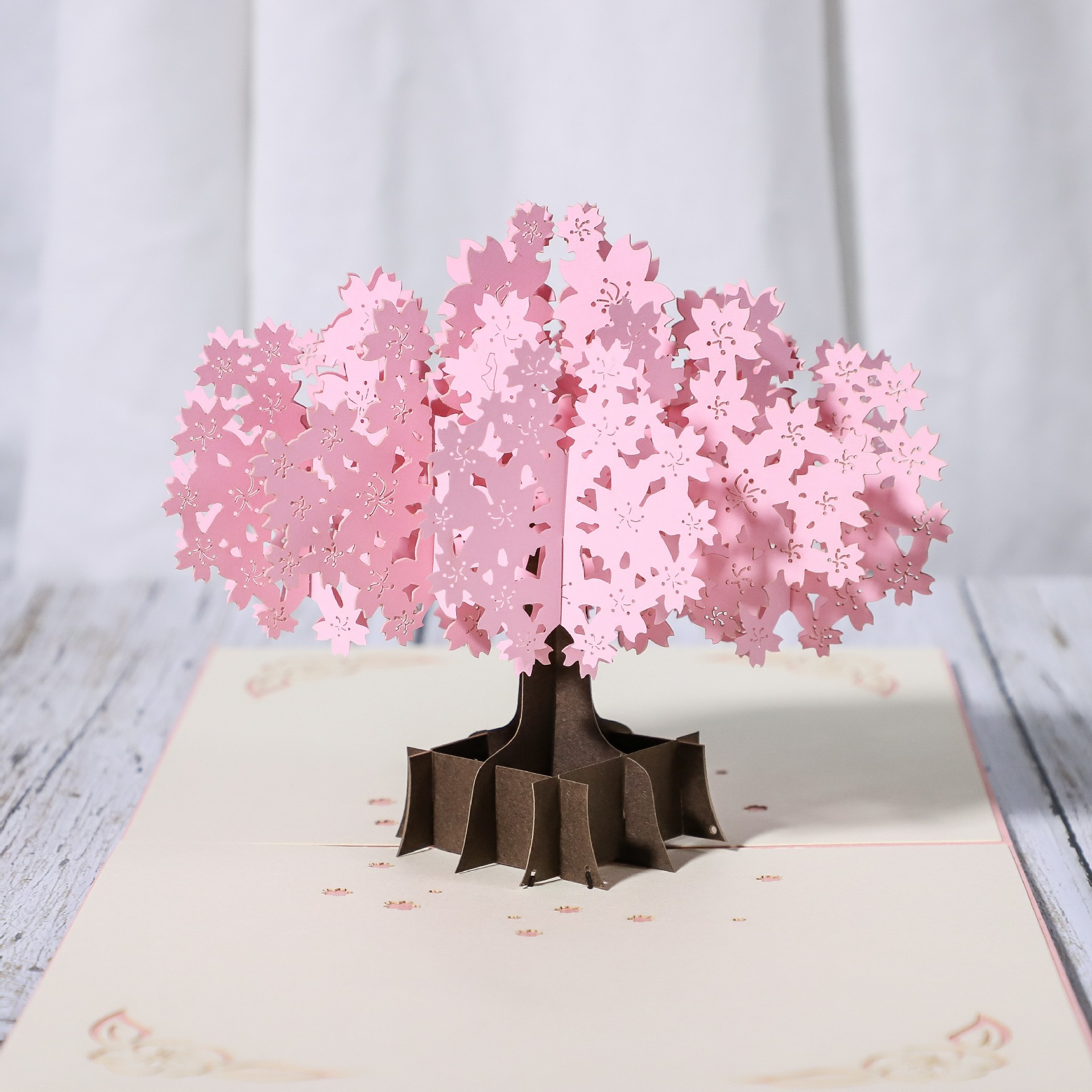 情人节立体卡片立体贺卡浪漫粉色樱花树创意情侣婚礼祝福卡