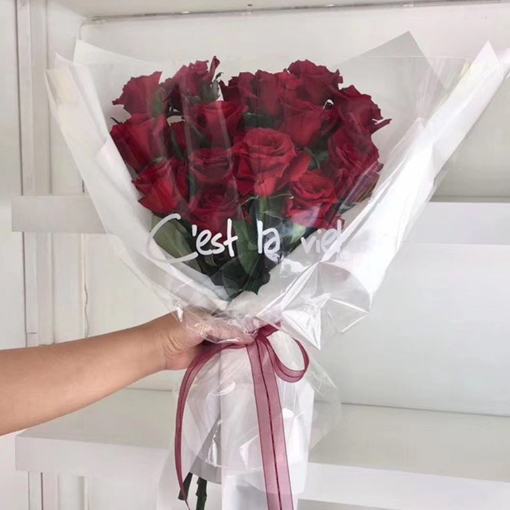 网红英文玻璃纸 ins风包装纸 透明鲜花包装纸 礼品花束酒水包装用