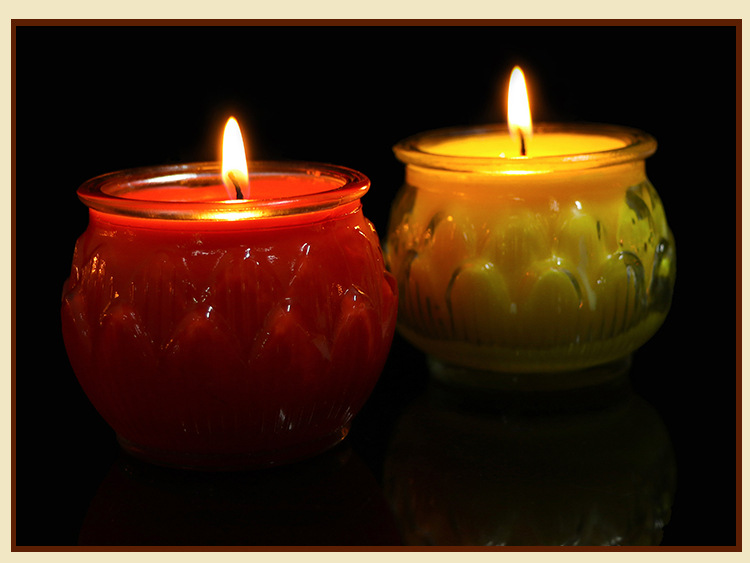 厂家包邮平口莲花玻璃杯酥油灯供佛无烟蜡烛24小时天然植物酥油灯