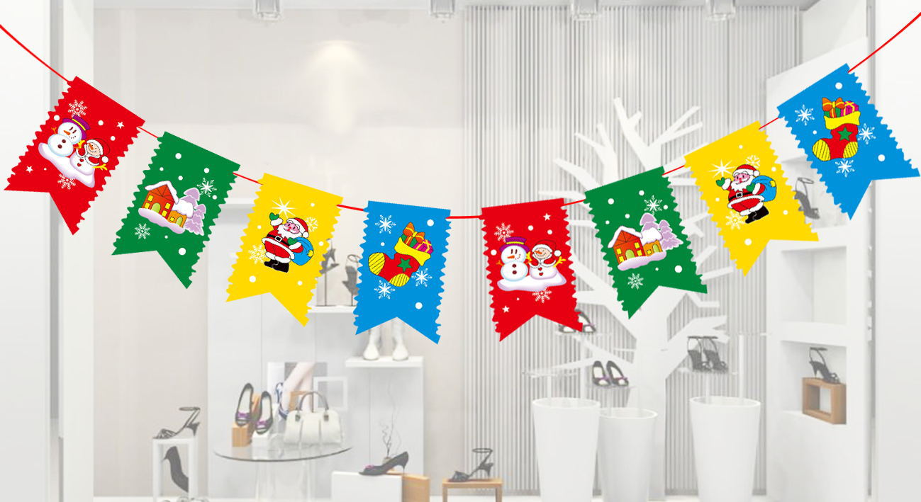 超市商场场地装扮 圣诞拉旗圣诞八面旗 圣诞挂旗卡通纸质圣诞彩旗