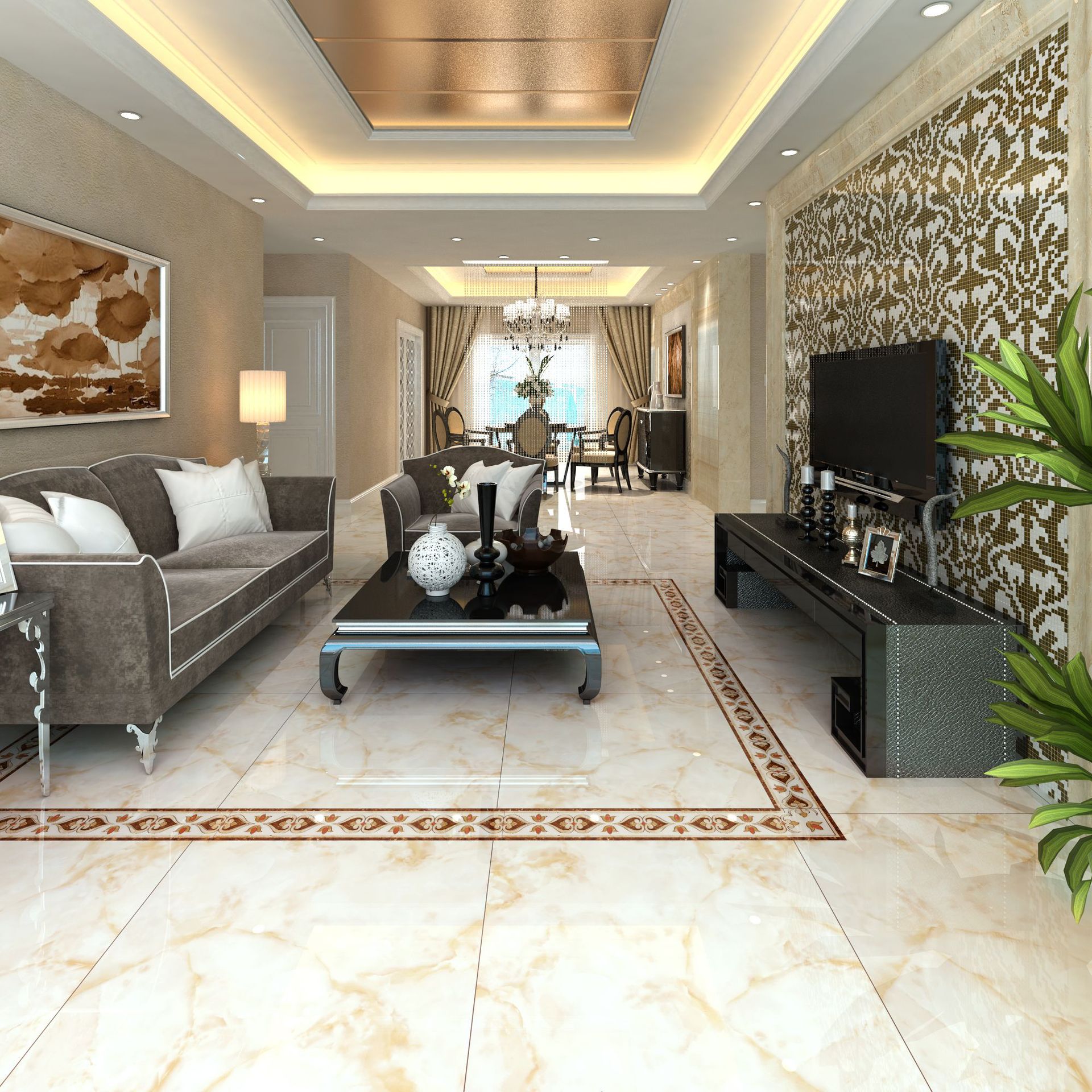 微晶波打线 客厅镜面波导线800*150餐厅地线 边线 边角线 踢脚线