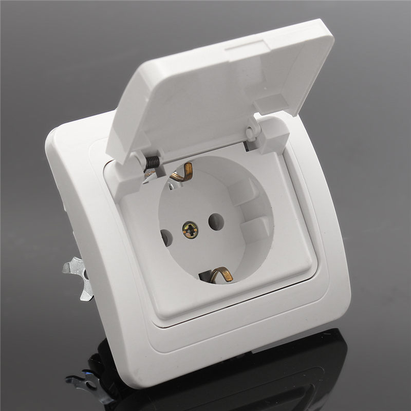 带盖子 陶瓷底座德标电源插座欧规欧式防溅插座 欧标德式防水插座