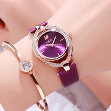 歌迪时装表紫色皮带个性表盘闺蜜女士手表环钻腕表