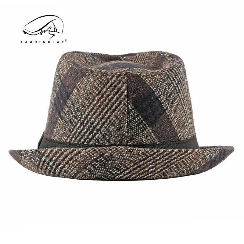 New Autumn and Winter British Retro Plaid Top Hat Men's Middle-Aged and Elderly Woolen Gentlemen's Hat Jazz Hat Wholesale