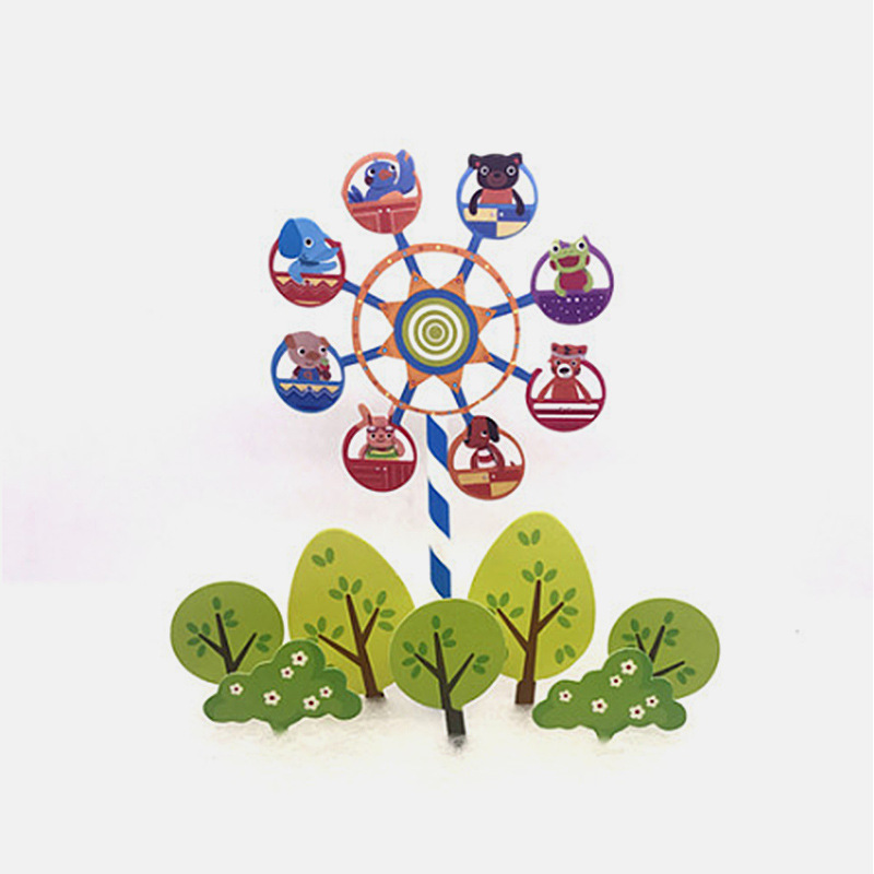 生日蛋糕插牌装饰儿童卡通动物摩天轮公园小树小花蛋糕甜品台插件