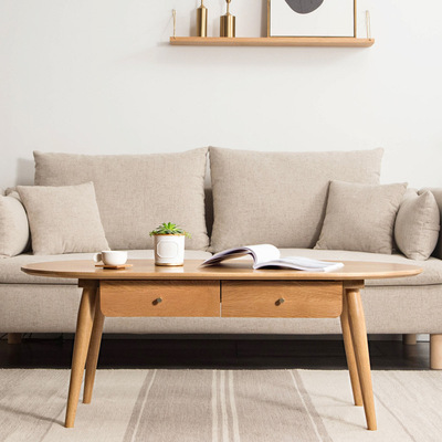 北欧风椭圆小茶几小户型客厅实木家具现代简约日式原木圆形茶几