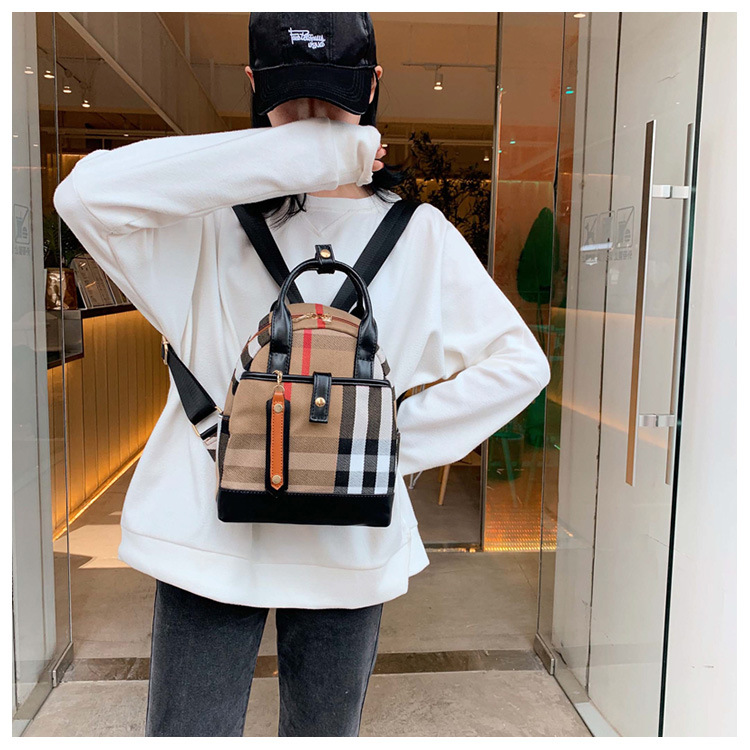 网红同款gd字母双肩包欧美经典爆款格子小背包女闺蜜旅行手提背包
