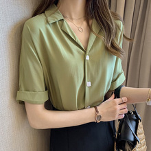 夏季新款色衬衫女短袖韩国设计感小个子小众上衣宽松韩范衬衣潮