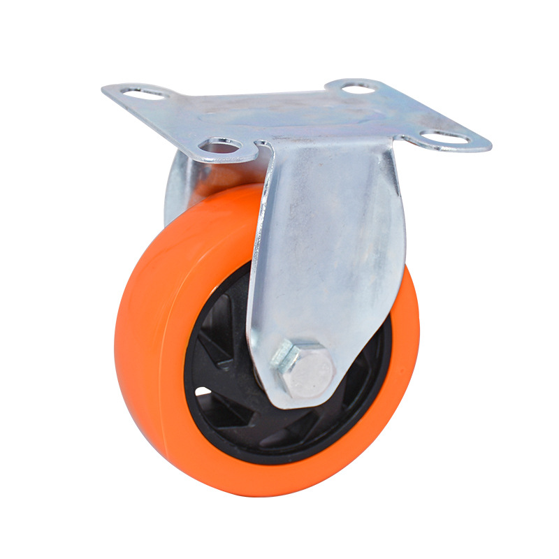 明威脚轮板车手推车万向轮4寸5寸定向橙色通花轮子pu静音脚轮