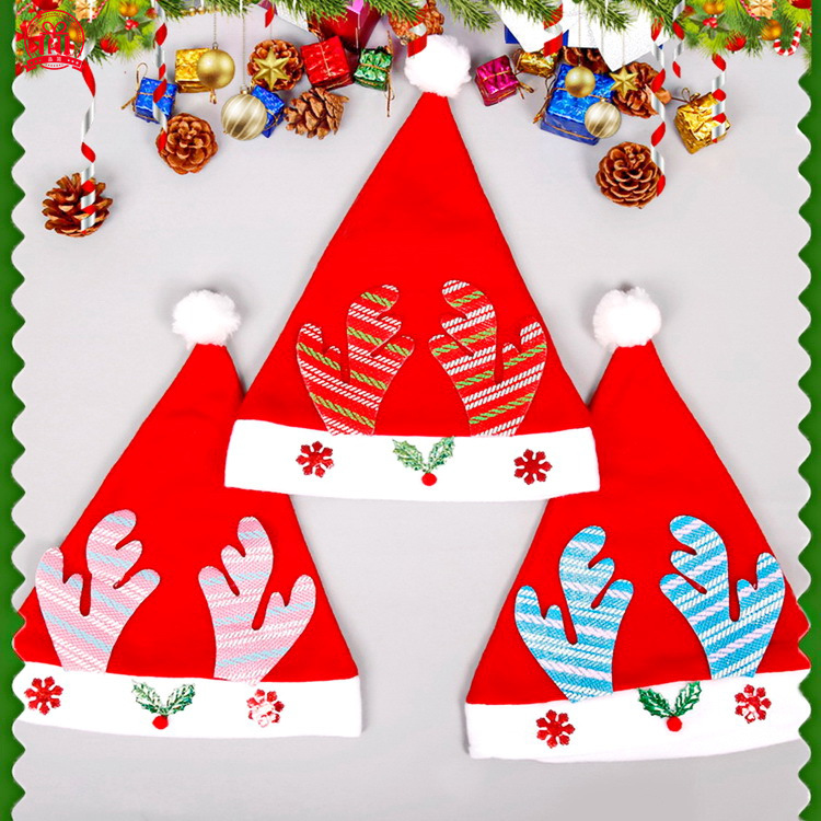 Christmas Decoration Supplies Hat Brushed Christmas Hat Children's Pattern Antlers Hat Wholesale Factory Wholesale