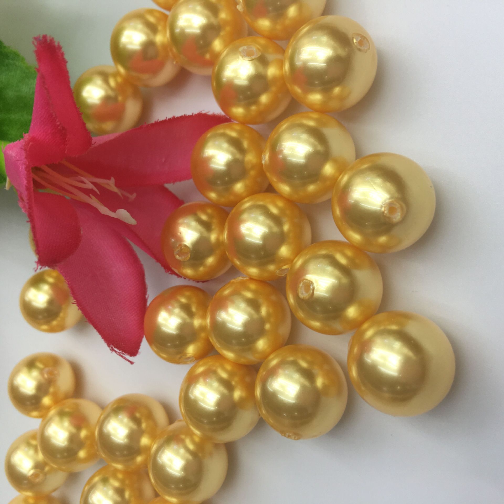 贝珍珠金黄色金色圆珠5-8mm半孔贝宝珠贝壳珠半孔diy吊坠戒指耳钉