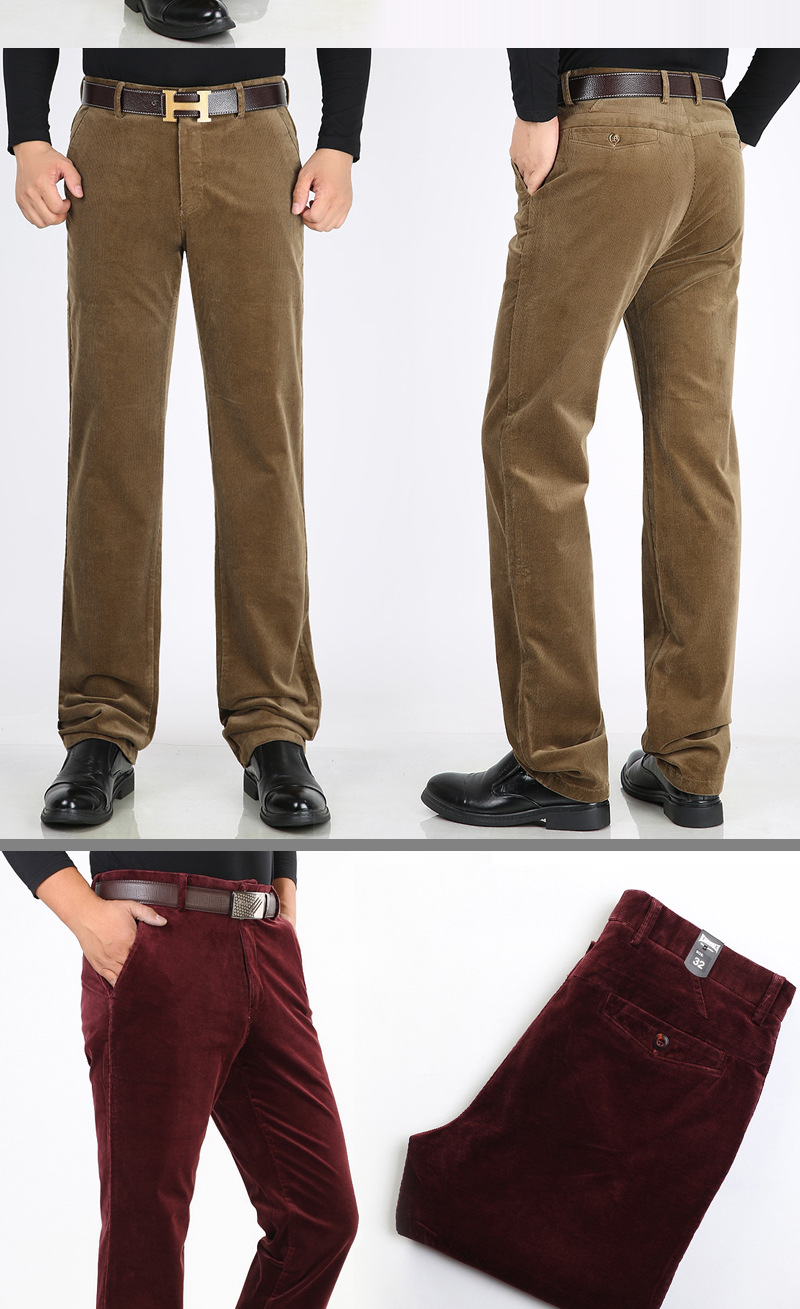 秋冬厚款灯芯绒弹力男裤高腰宽松条绒休闲裤中年男士商务直筒长裤