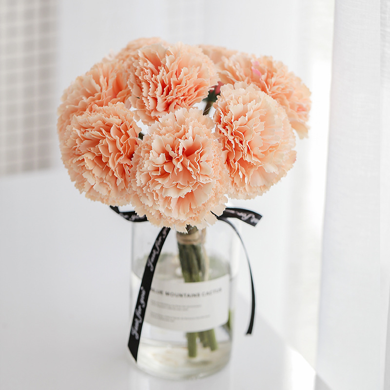 小清新8头把束仿真康乃馨假花绢花艺装饰餐桌婚庆新娘手捧花束