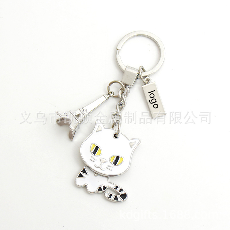 New Tower Metal Keychains Creative Cute Pet Cat Cars and Bags Ornaments Travel Commemorative Small Gift