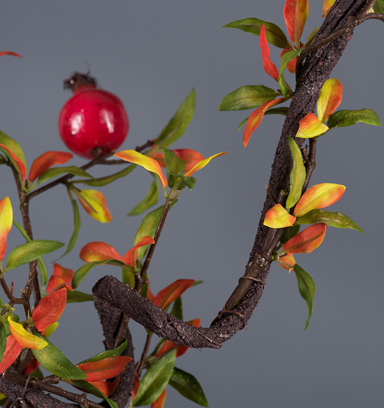 新中式创意石榴树枝仿真盆景会所酒店前台绿植果实盆栽石榴插花