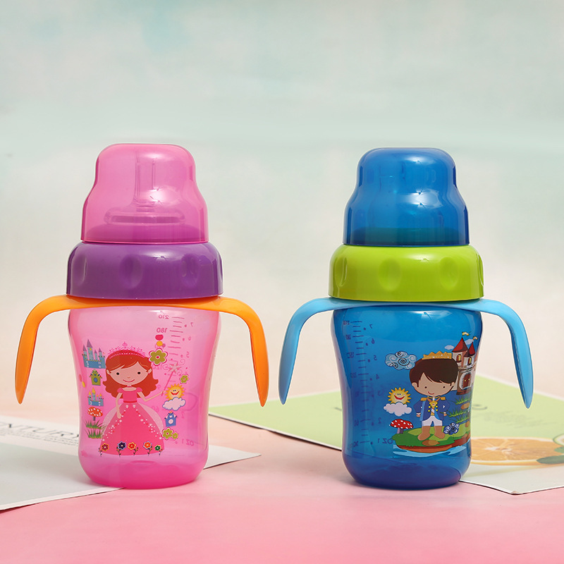 Baby Bottle with Handle Drop-Resistant Pp Material Wide Caliber Cartoon Infant Anti-Flatulence Choke Proof Drinking Cup