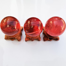 红熔炼石球红水晶球摆件天然水晶碎石熔炼红水晶球 红熔融水晶球