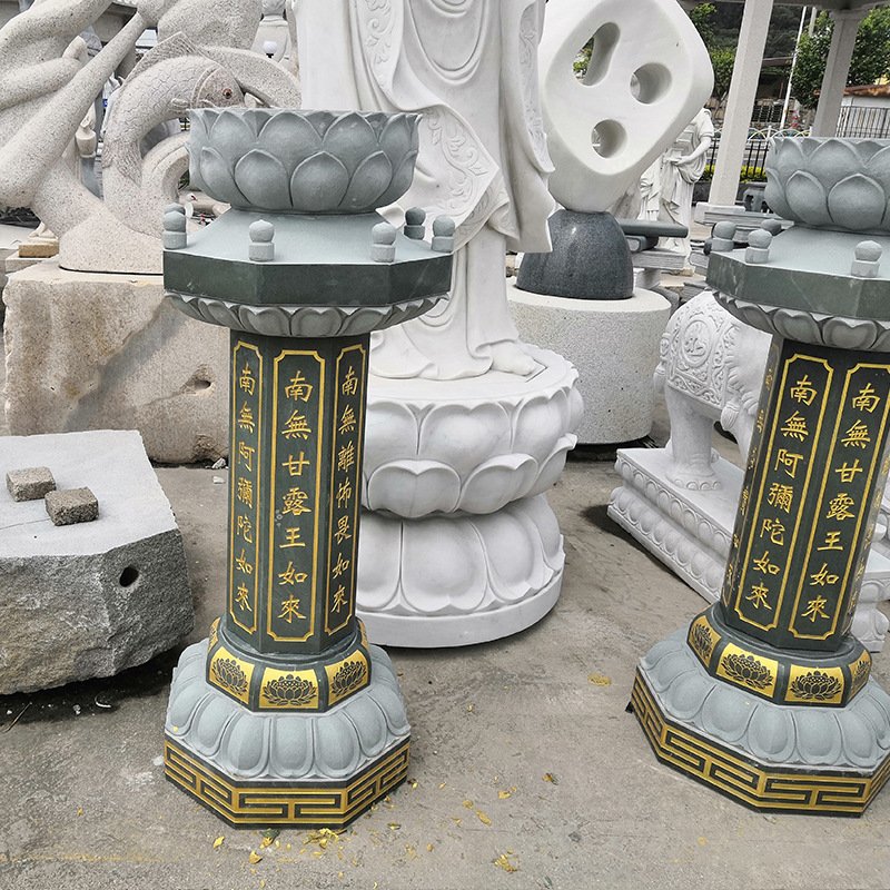 石雕出食台大理石七宝如来莲花佛柱经柱寺庙青石食施台石柱花岗岩